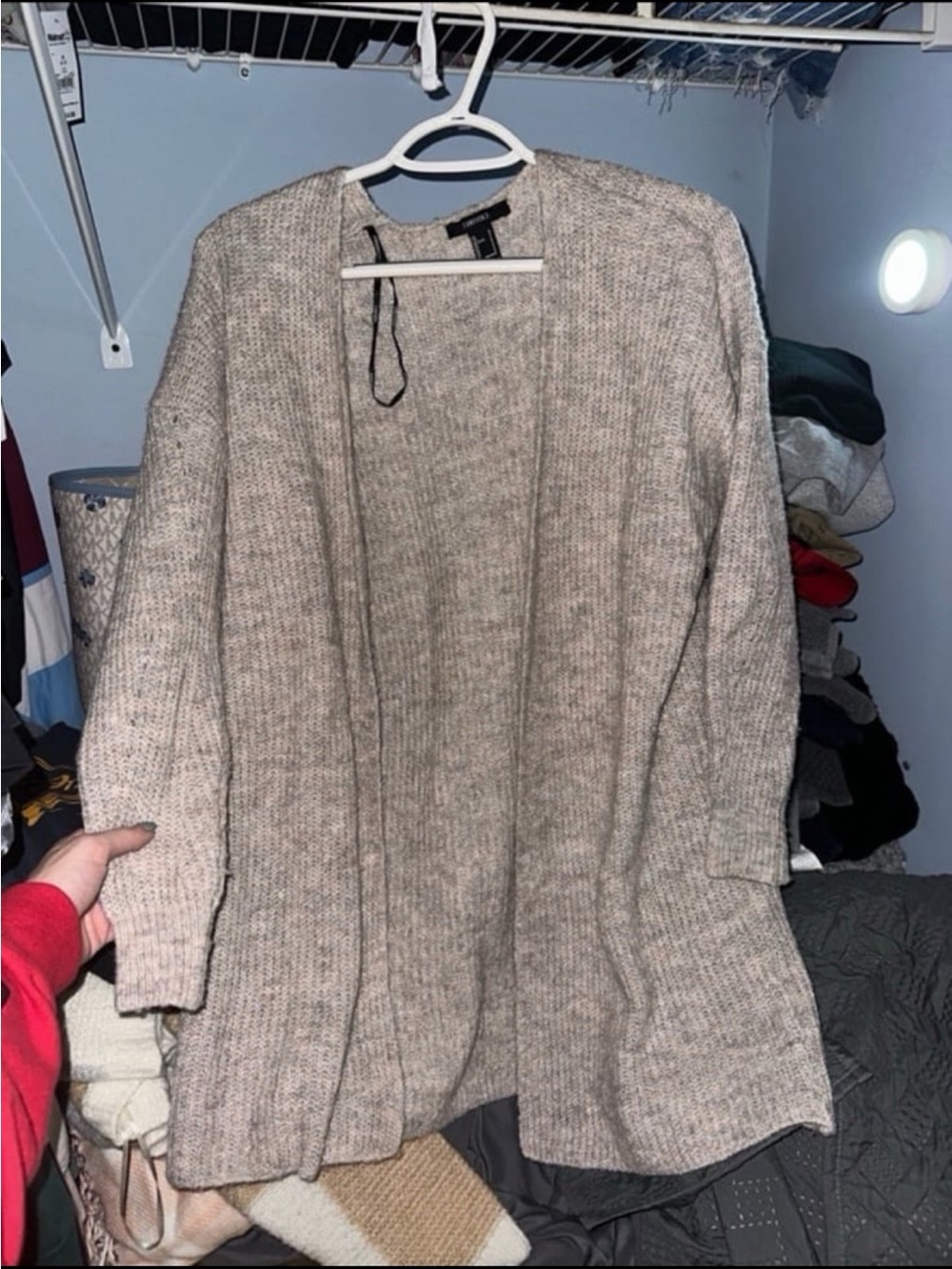 Forever 21 Cream Beige Gray Knit Crochet Cardigan Sweater Size Small
